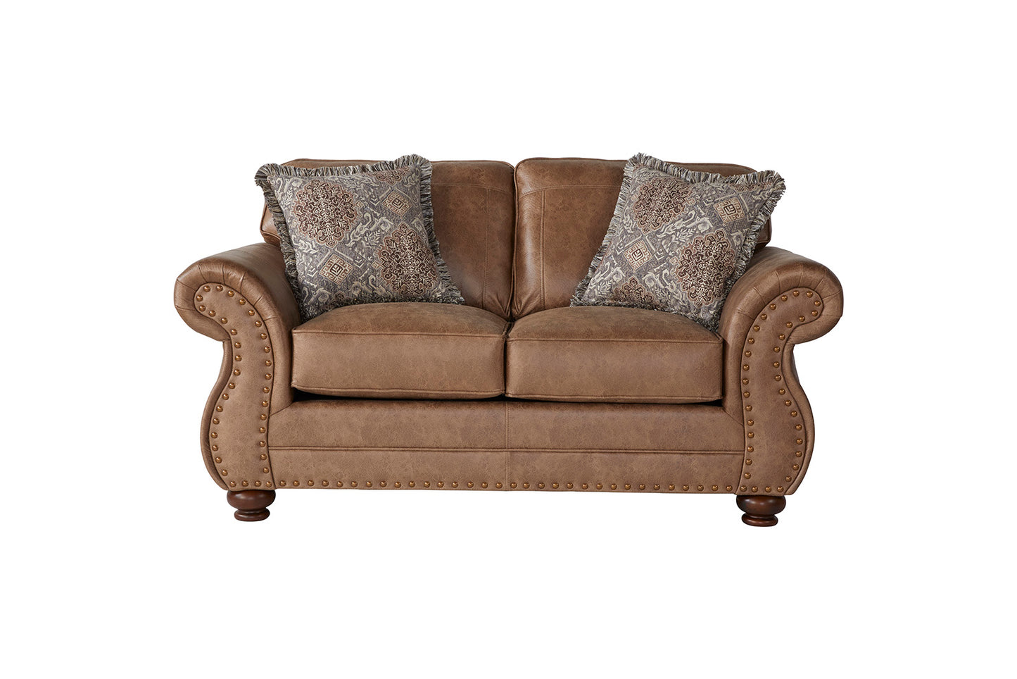 Ridge Nailhead Rolled-Arm Sofa & Loveseat Set – Premium Leather-Look Traditional Collection