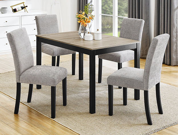 Rana 5pc modern dining set with grey fabric chairs and small rectangular table