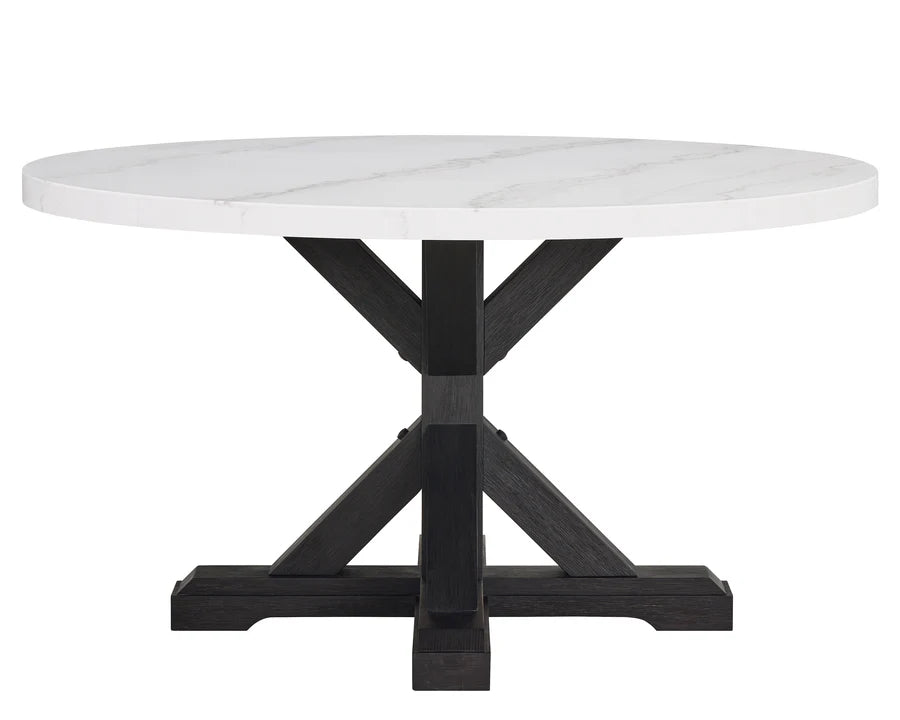 Varley Genuine Round Marble 5PC Dining Set – Modern Elegance with Farmhouse Charm