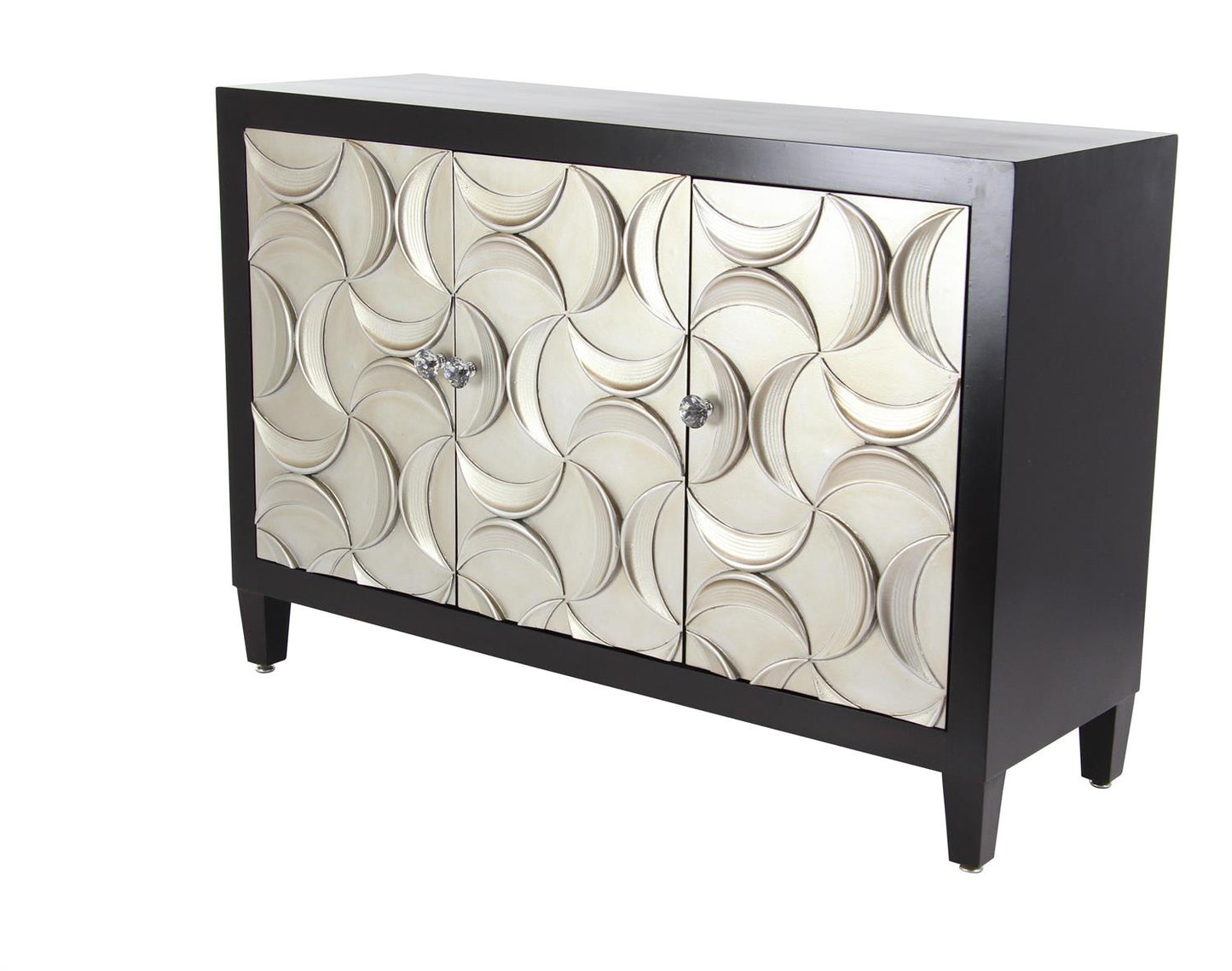 Artistic black cabinet with silver moon design and modern rectangular shape