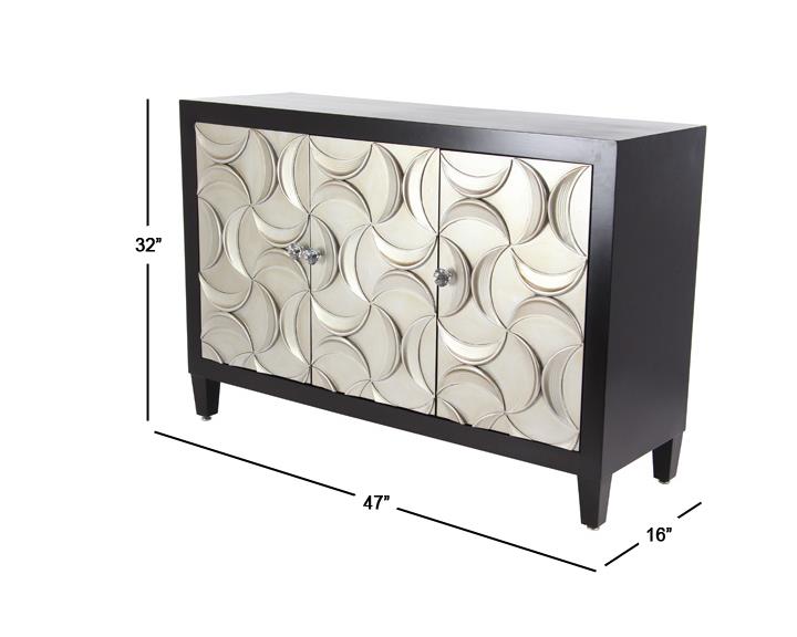 Black Moon Crescent Cabinet with Crystal Knobs – 2-Door Silver Accent Storage, 47"