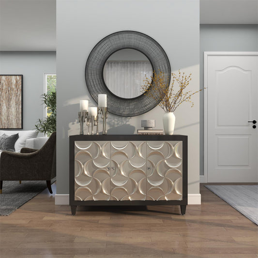 Black Moon Crescent Cabinet with Crystal Knobs – 2-Door Silver Accent Storage, 47"