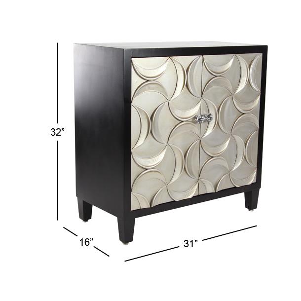 Black Moon Crescent Cabinet with Crystal Knobs – 2-Door Silver Accent, 31"