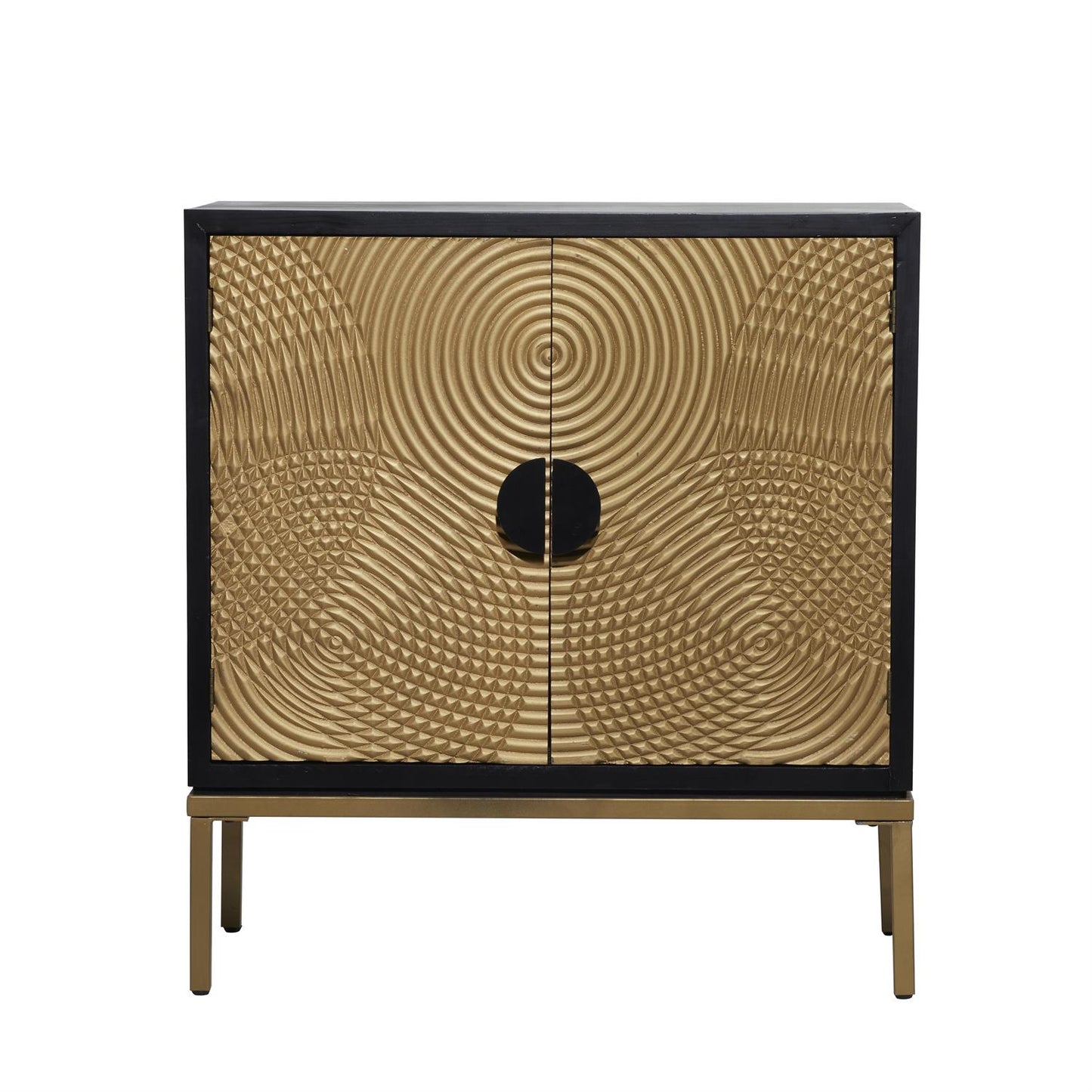Bronze cabinet with ripple door design and crescent moon-shaped handles