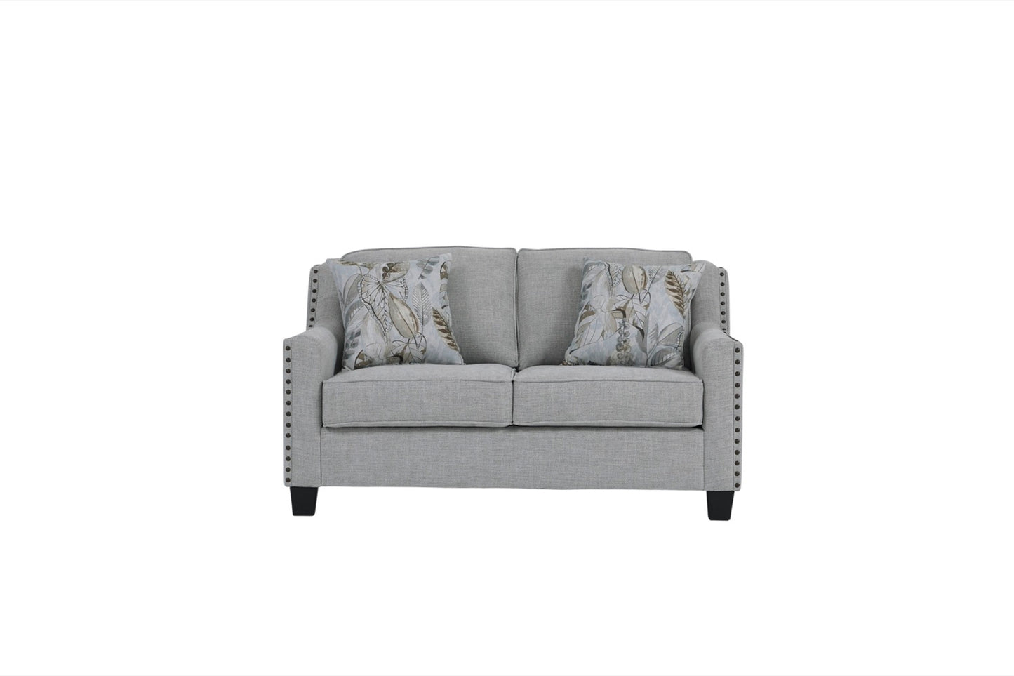 Breezy Mist Sofa & Loveseat Set – Light Gray Nailhead Living Room Collection