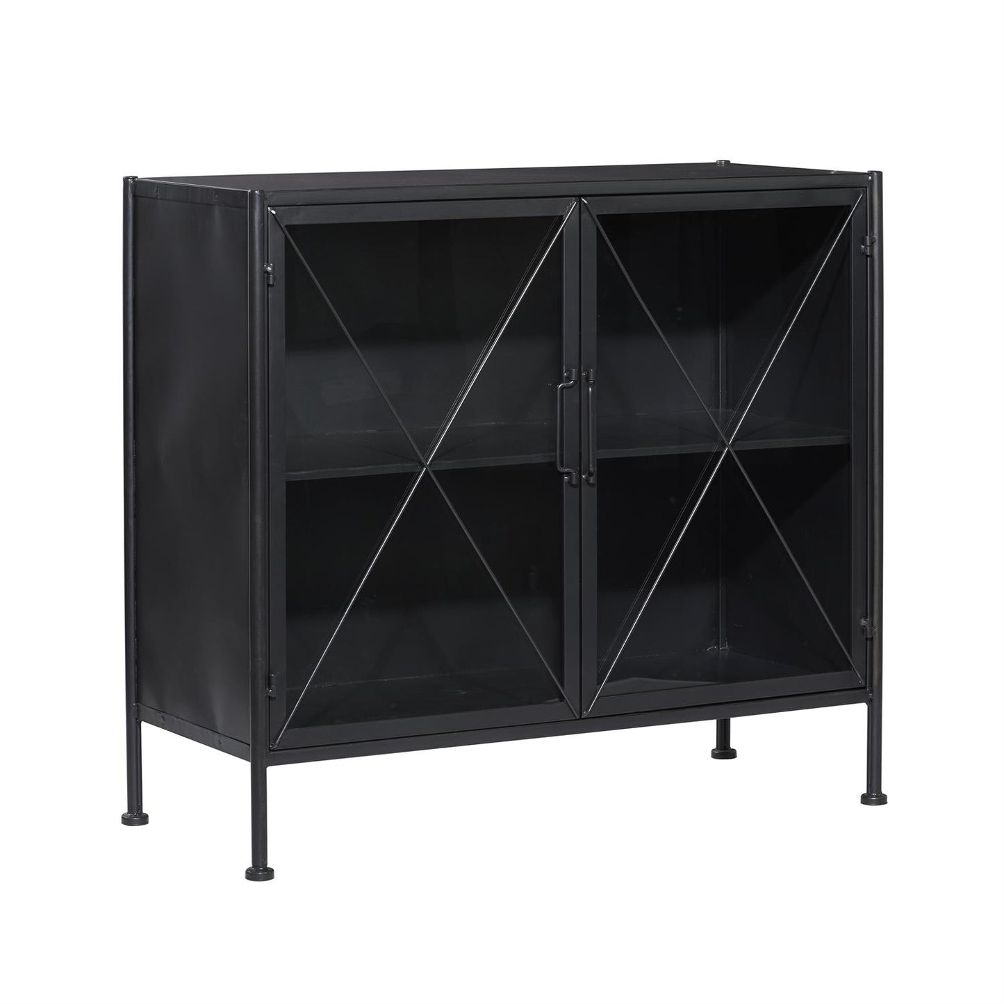 Black Metal Glass 2-Door Cabinet – 33" Industrial Storage