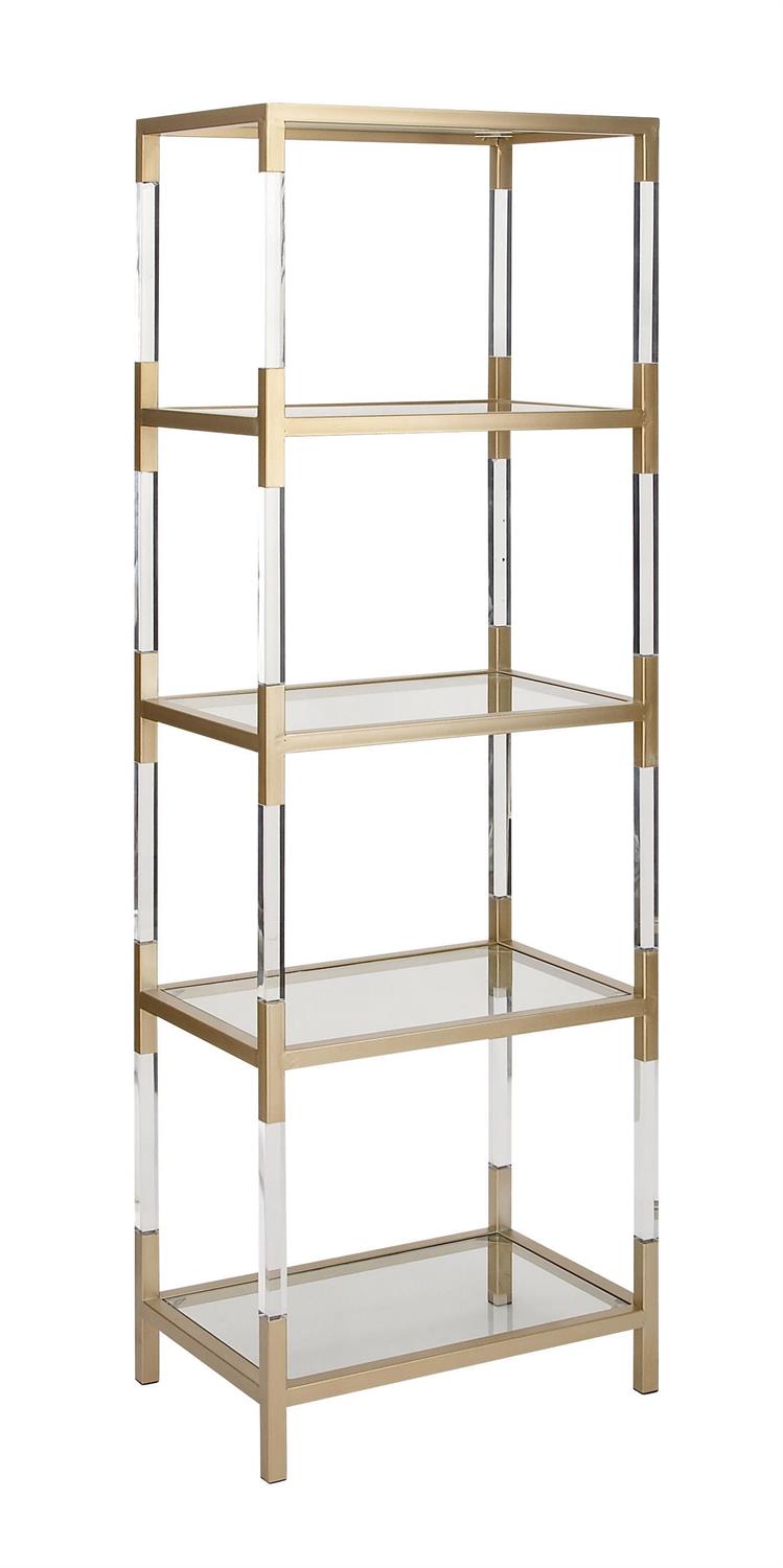 Gold and acrylic shelf with vertical block design and modern open frame