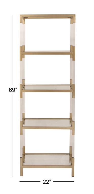 Gold & Acrylic 5-Tier Shelf – Minimalist Glass Display Unit, 69"