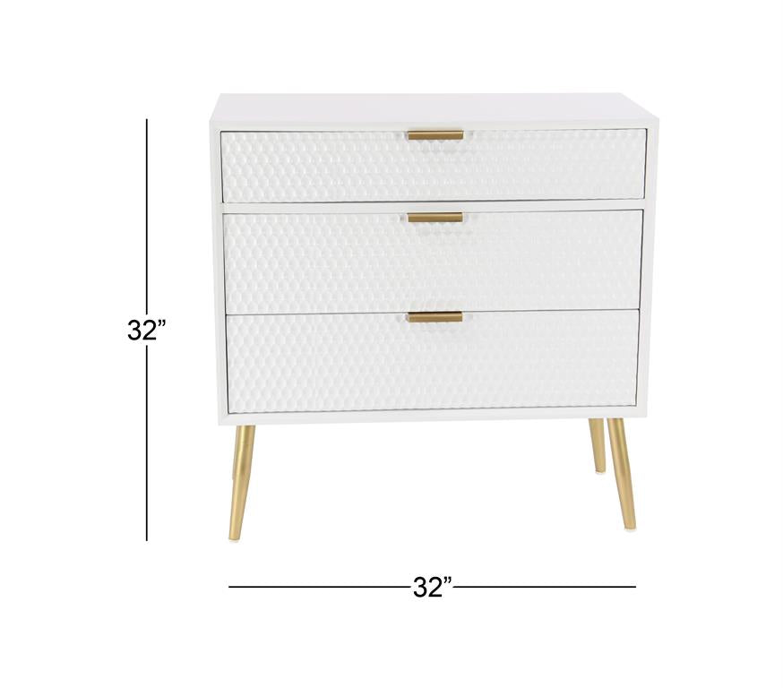 White 3-Drawer Cabinet with Gold Legs – Geometric Storage, 32"
