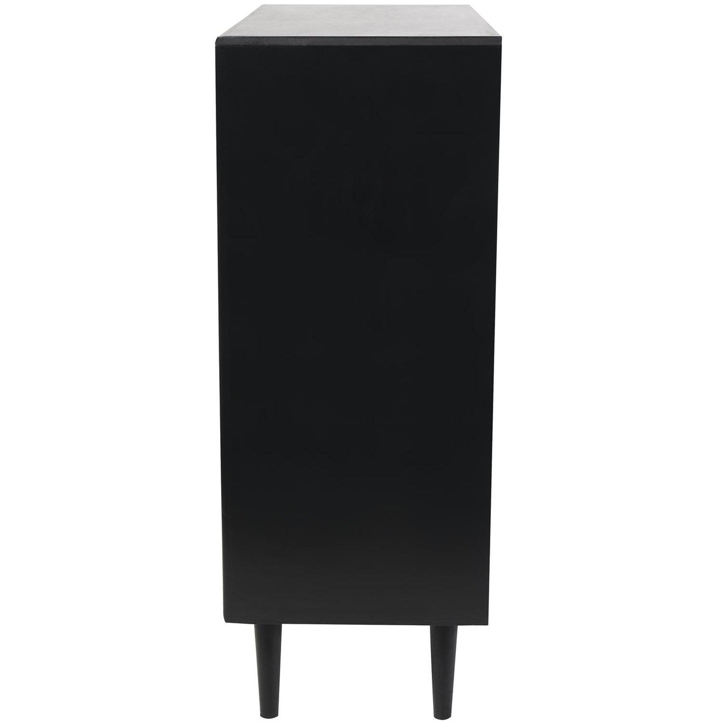 Black Wood 2-Door Cabinet with Circular Cane Accents – 43" Boho Storage