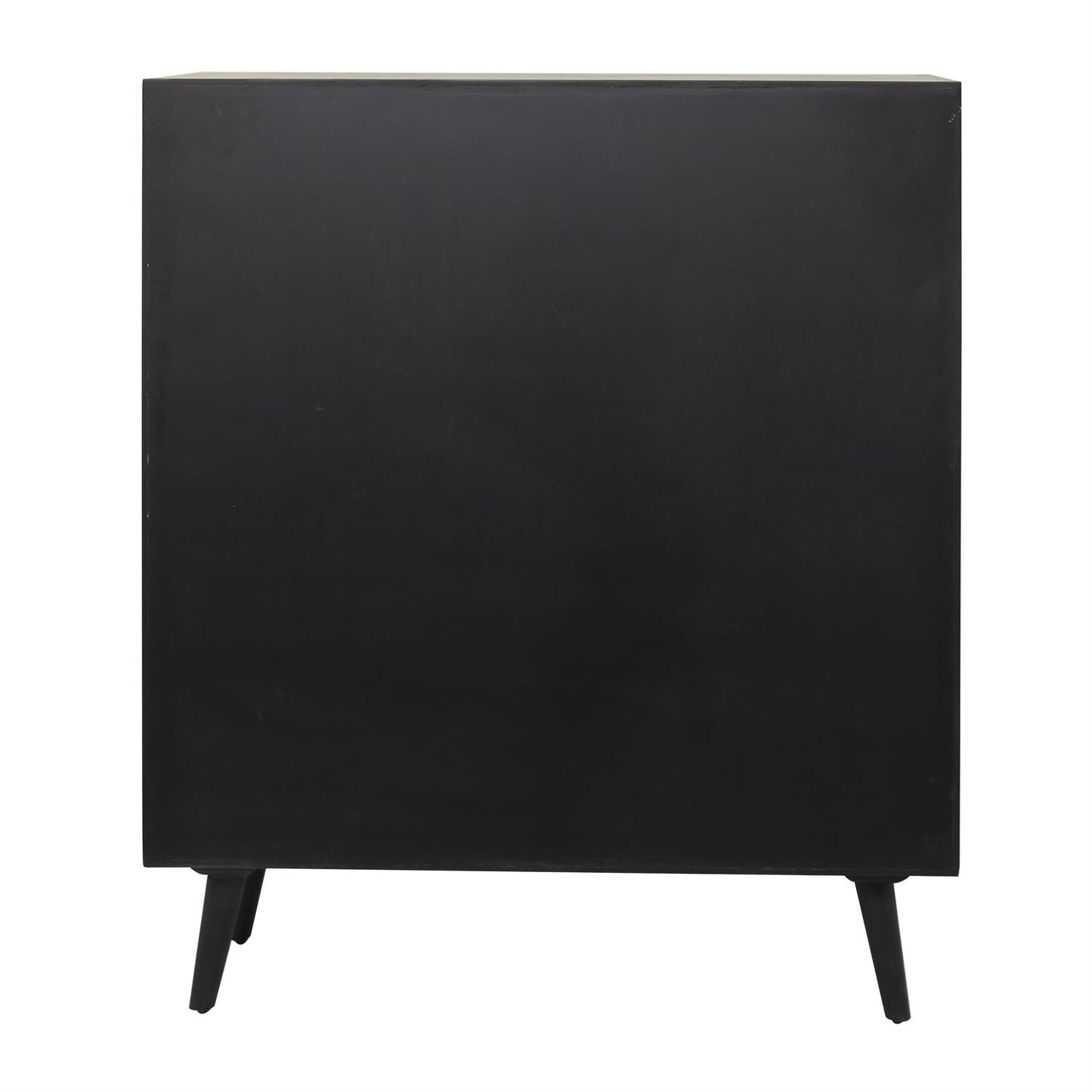 Black Wood 2-Door Cabinet with Circular Cane Accents – 43" Boho Storage