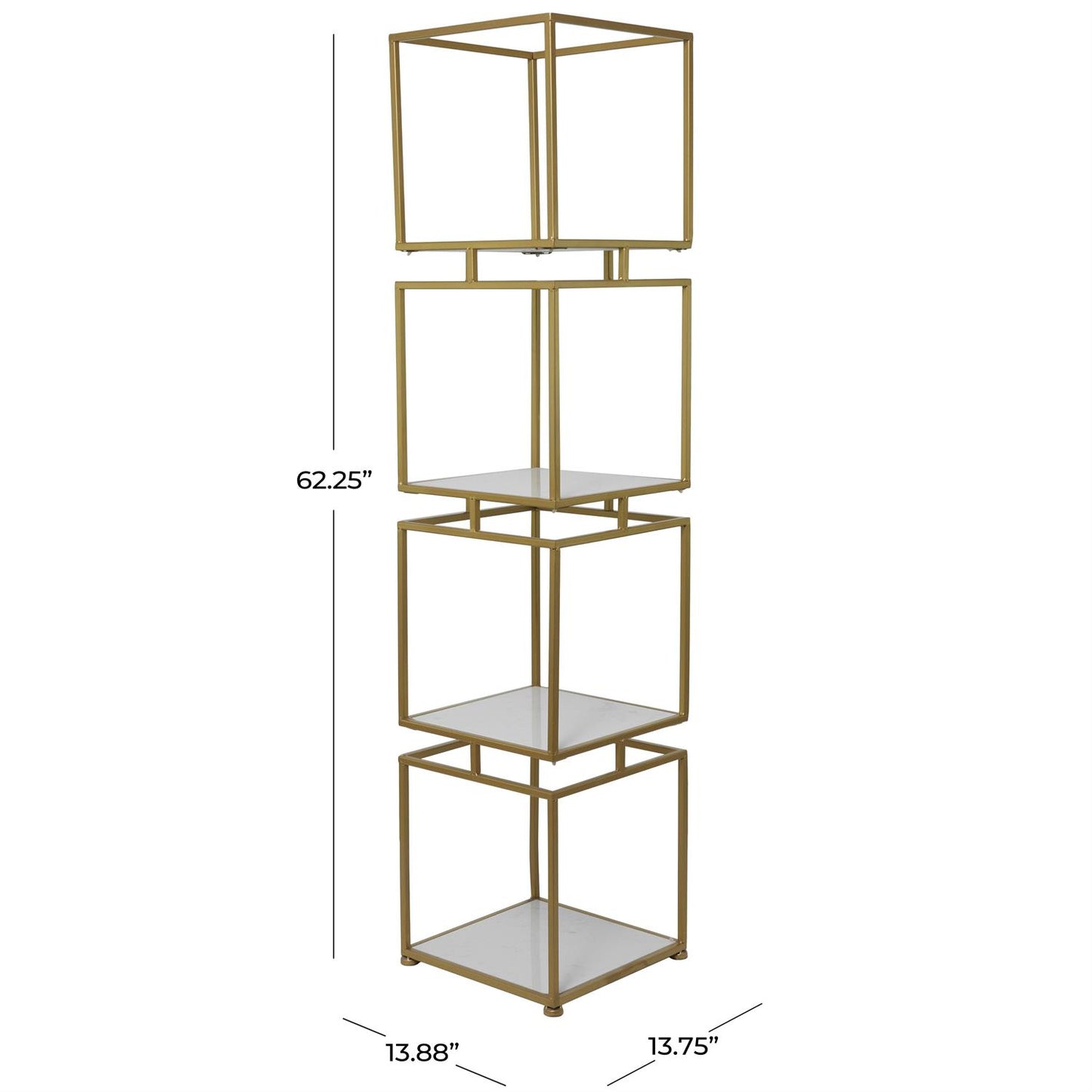 Gold Cube Shelf with Marble Tiers – 4-Level Modern Glam Storage, 62"