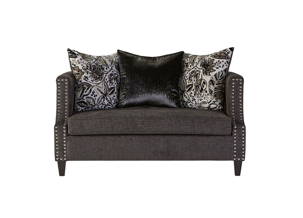 Simone Modern Glam Sofa & Loveseat Set – Nailhead Trim, Designer Pillows, Luxe Fabric