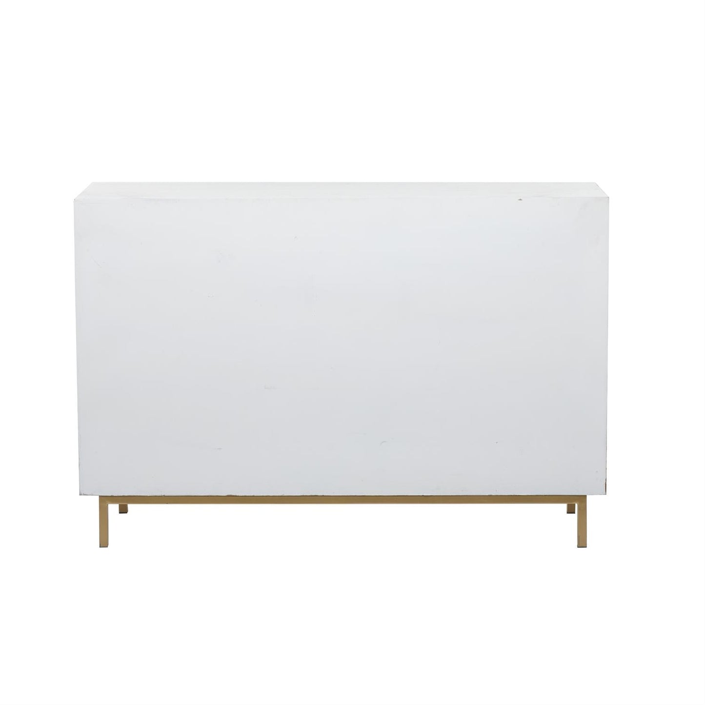 White Textured 3-Door Cabinet with Gold Accents – Geometric Storage, 47"