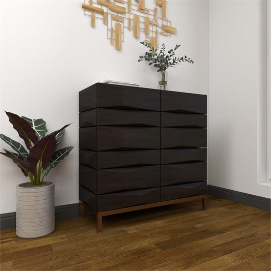 Minimalist cabinet with gold base styled in modern living space