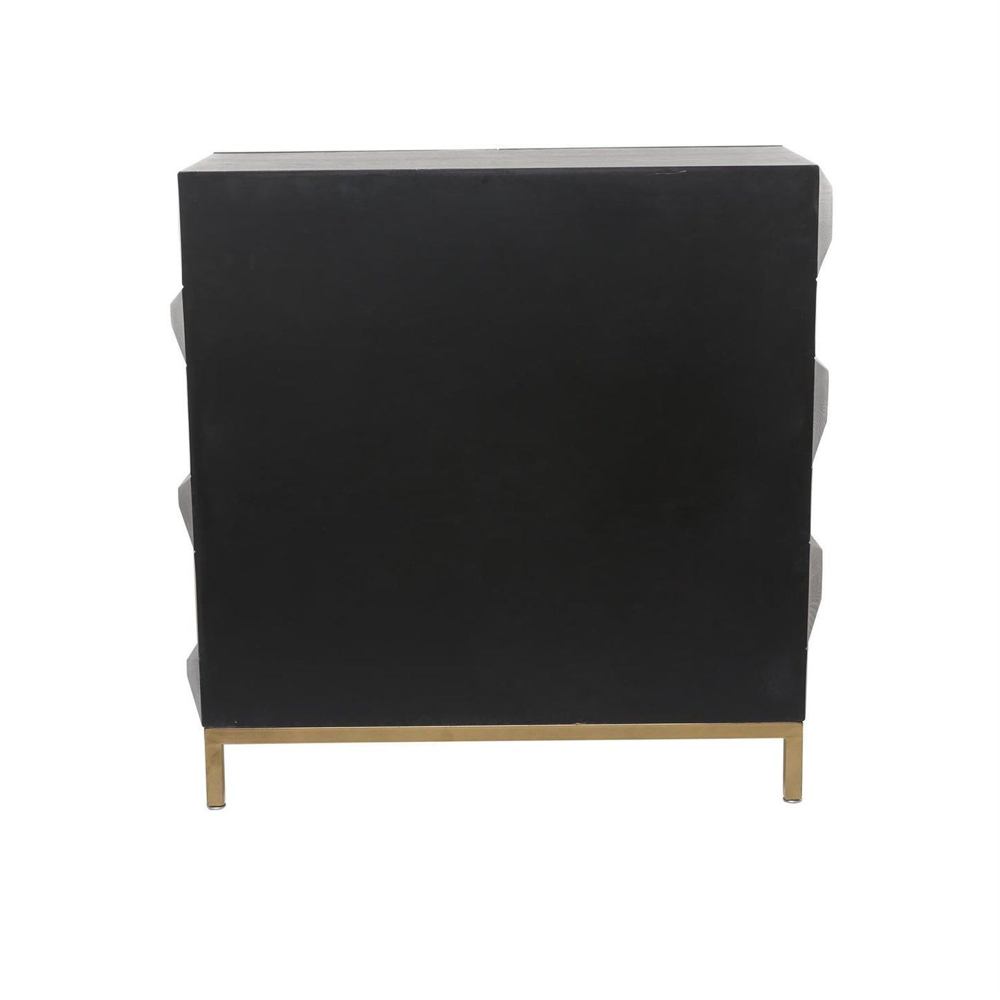 Dark Brown Wood 2-Door Cabinet with Gold Base – 37" Faceted Modern Storage
