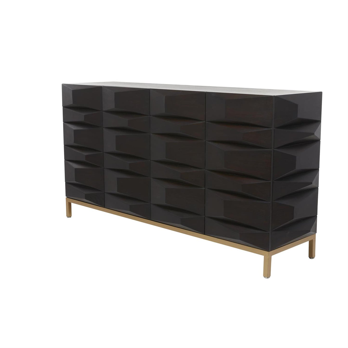 Dark Brown Wood 4-Door Sideboard with Faceted Design – 63" Modern Storage