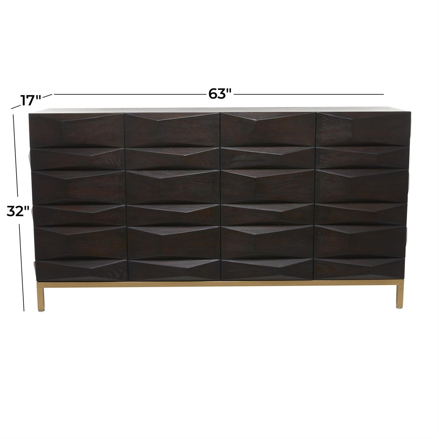 Dark Brown Wood 4-Door Sideboard with Faceted Design – 63" Modern Storage