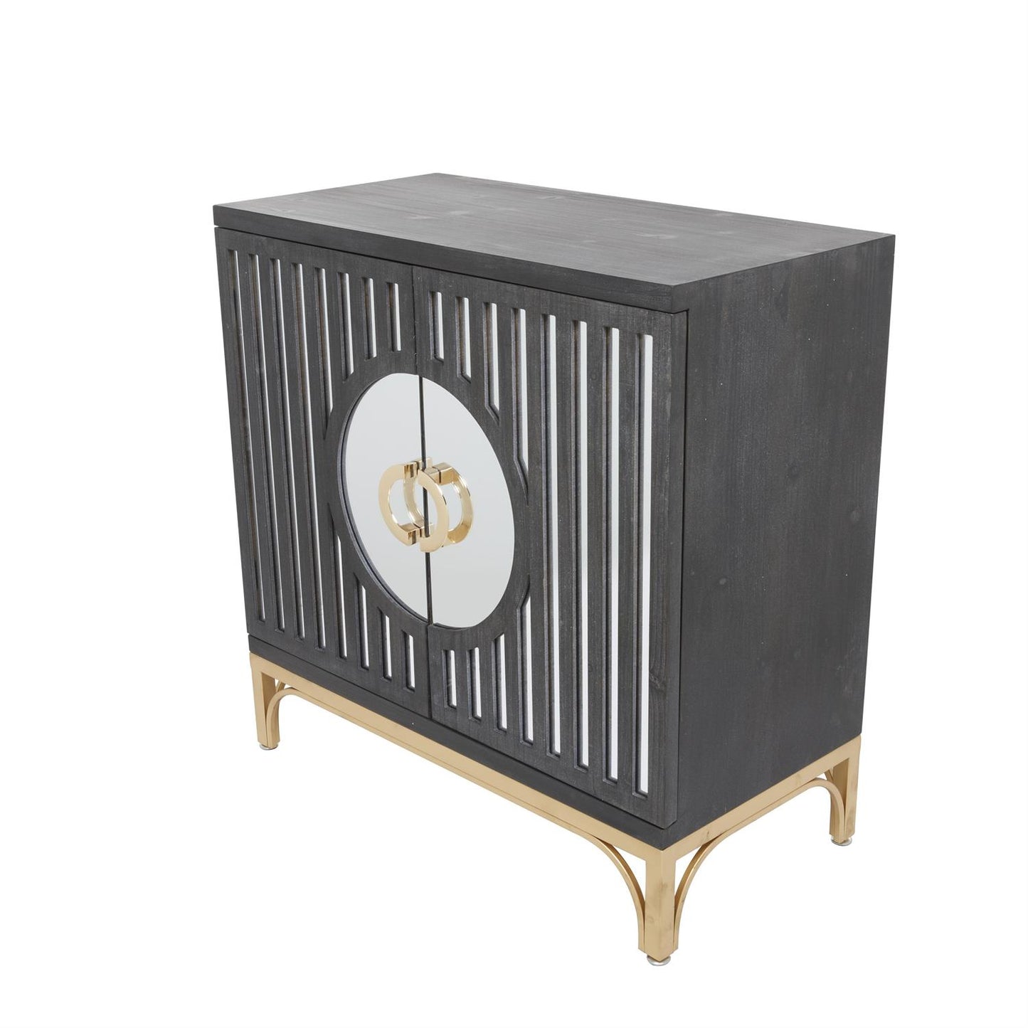 Modern black storage cabinet with glass inlays and matte finish