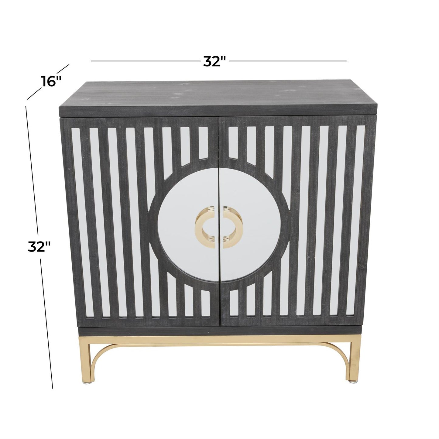 Black Geometric 2-Door Cabinet with Gold Legs – 32" Glass-Inlay Storage