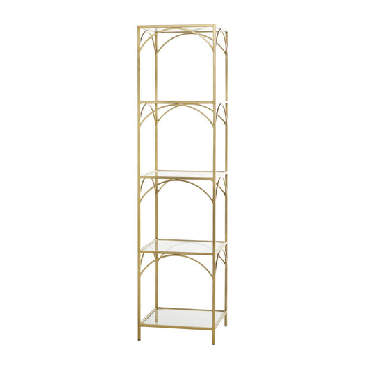 Modern 5-tier gold shelving unit with arched accents and tempered glass shelves