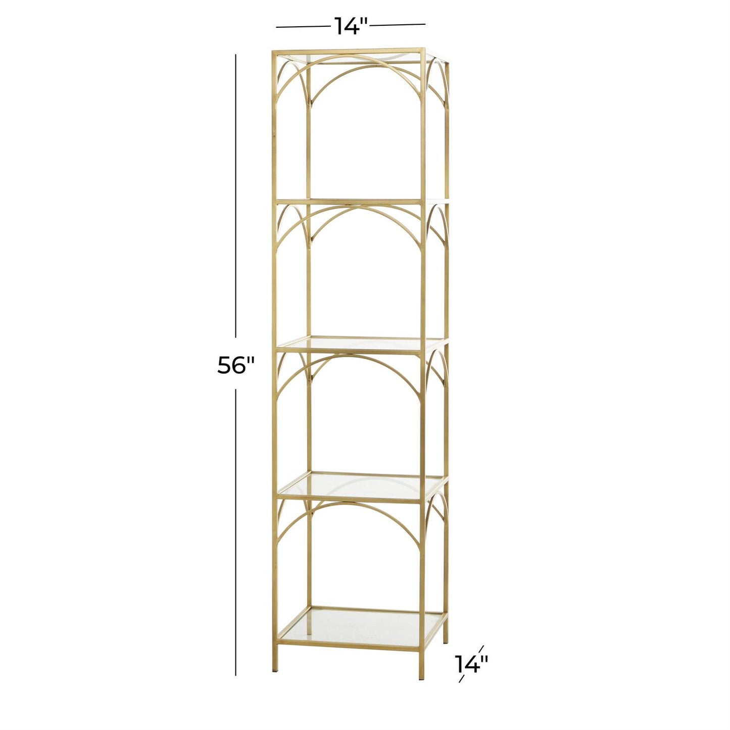 Gold 5-Tier Glass Shelf – Tall Metal Storage & Display Unit, 56"