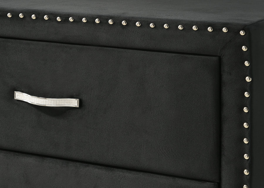 Lucinda Black Velvet Bedroom Set – Wingback Bed, Dresser, Mirror, Nightstand & Chest