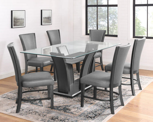Camelia Dining Set with Glass Top, Upholstered Chairs & Bench | Modern Contemporary Dining Collection