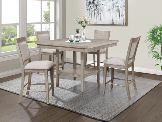 Fulton White Oak Counter Height Dining Set with Faux Marble Lazy Susan, Chairs & Bench