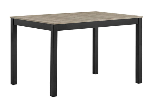 Rana modern dining table with woodgrain top and black legs – compact size for small dining spaces