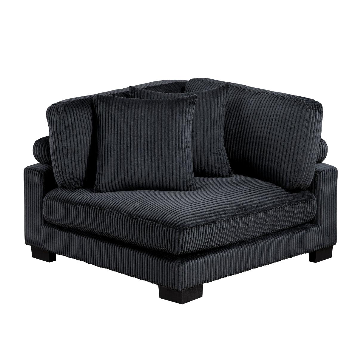 Black corduroy 7-piece modular sectional sofa with reversible chaise and ottoman