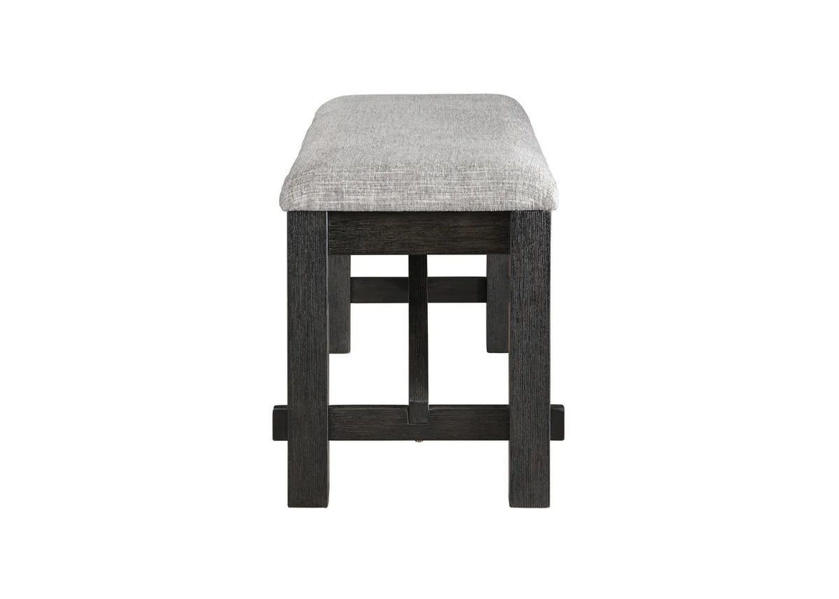Maribelle two-tone trestle dining table with upholstered ladder-back chairs and bench