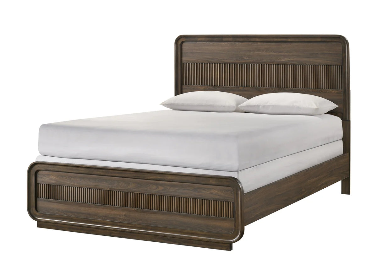 Kinkaid panel bed with reeded headboard detail in rich brown finish