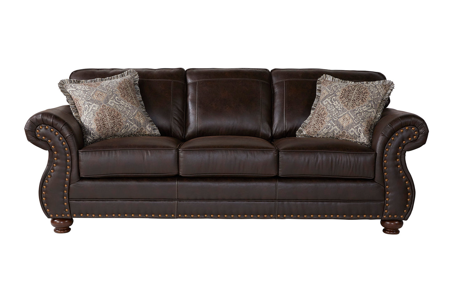Ridge Nailhead Rolled-Arm Sofa & Loveseat Set – Premium Leather-Look Traditional Collection