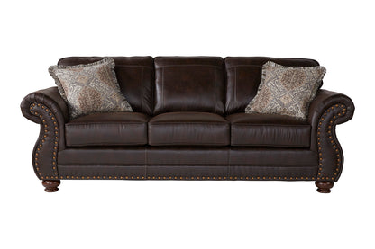 Ridge Nailhead Rolled-Arm Sofa & Loveseat Set – Premium Leather-Look Traditional Collection
