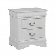 Louis white bedroom set with six-drawer dresser, beveled mirror, and two-drawer nightstand