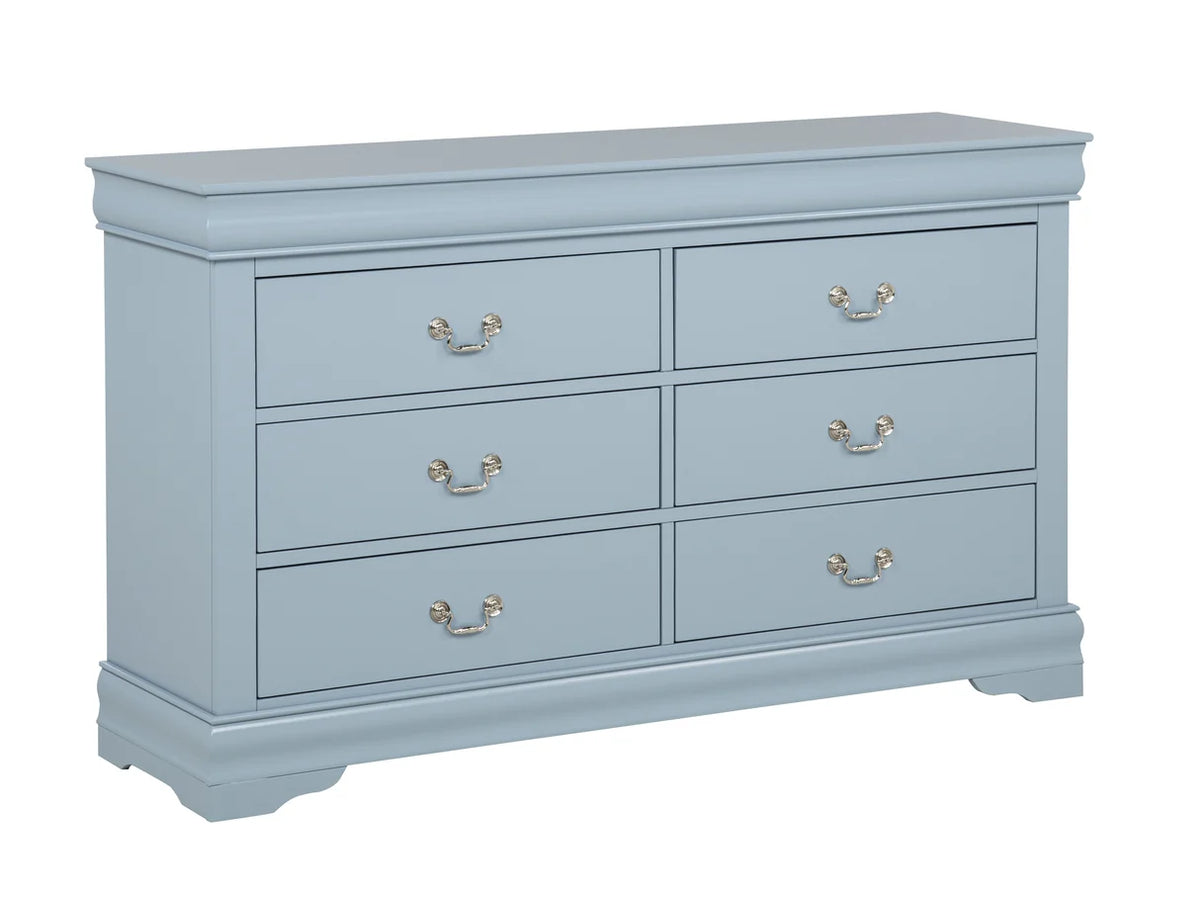 Louis blue-gray dresser with mirror and matching nightstand bedroom set