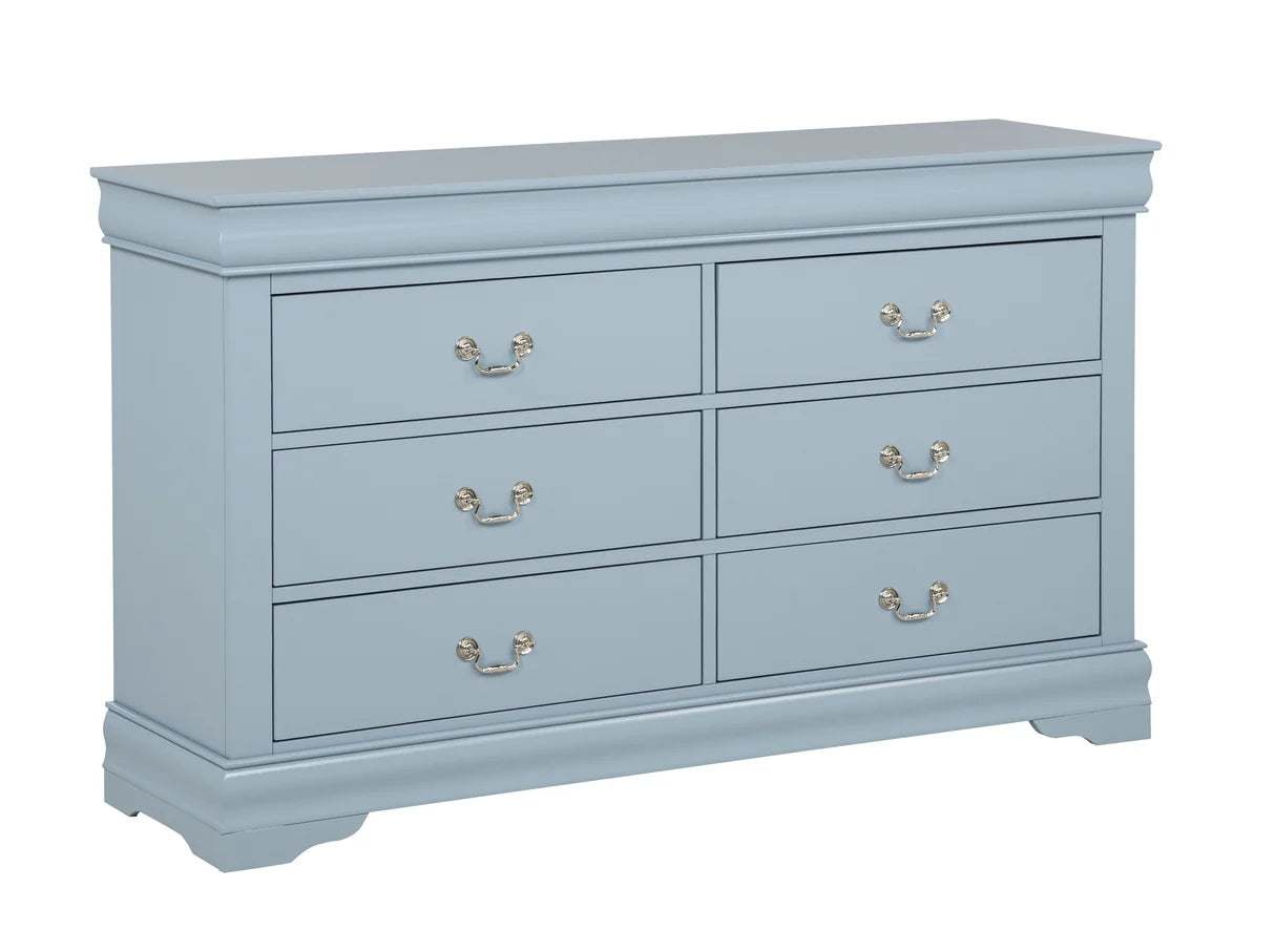 Louis blue-gray dresser with mirror and matching nightstand bedroom set