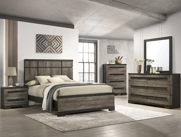 Remington nightstand in gray and ebony two-tone finish shown in a bedroom setting