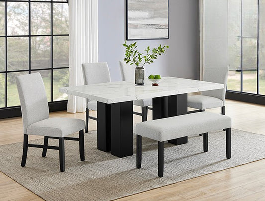 Parkside Contemporary Marble Dining Set with Dove Upholstered Seating