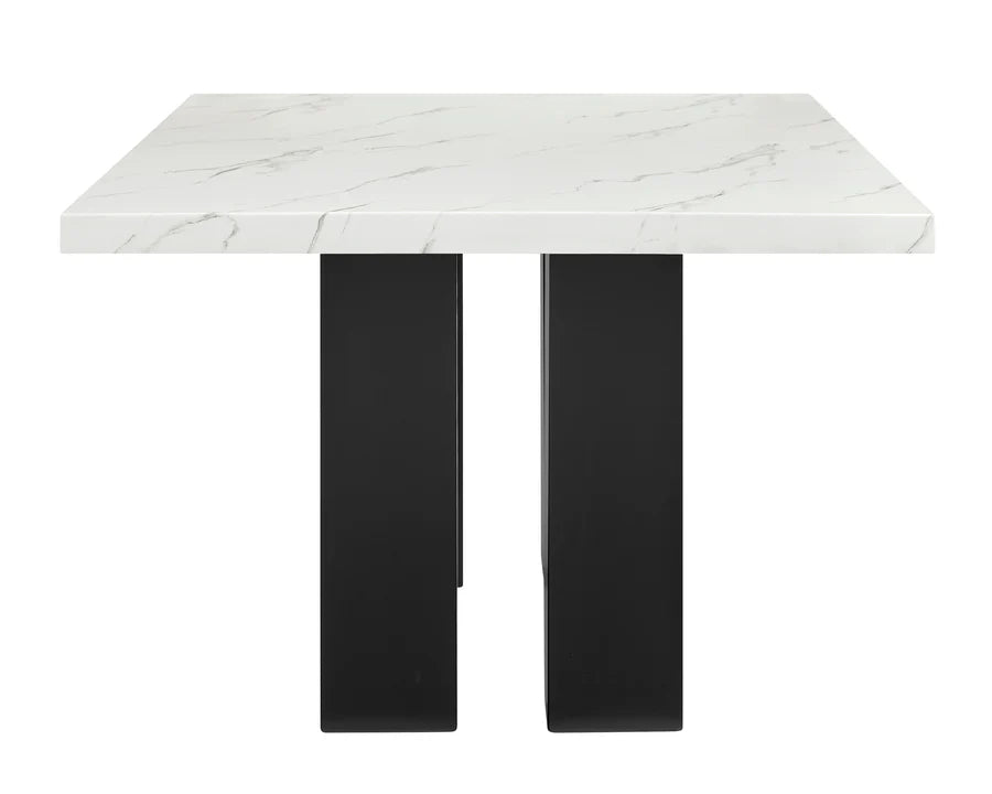 Parkside Contemporary Marble Dining Set with Dove Upholstered Seating