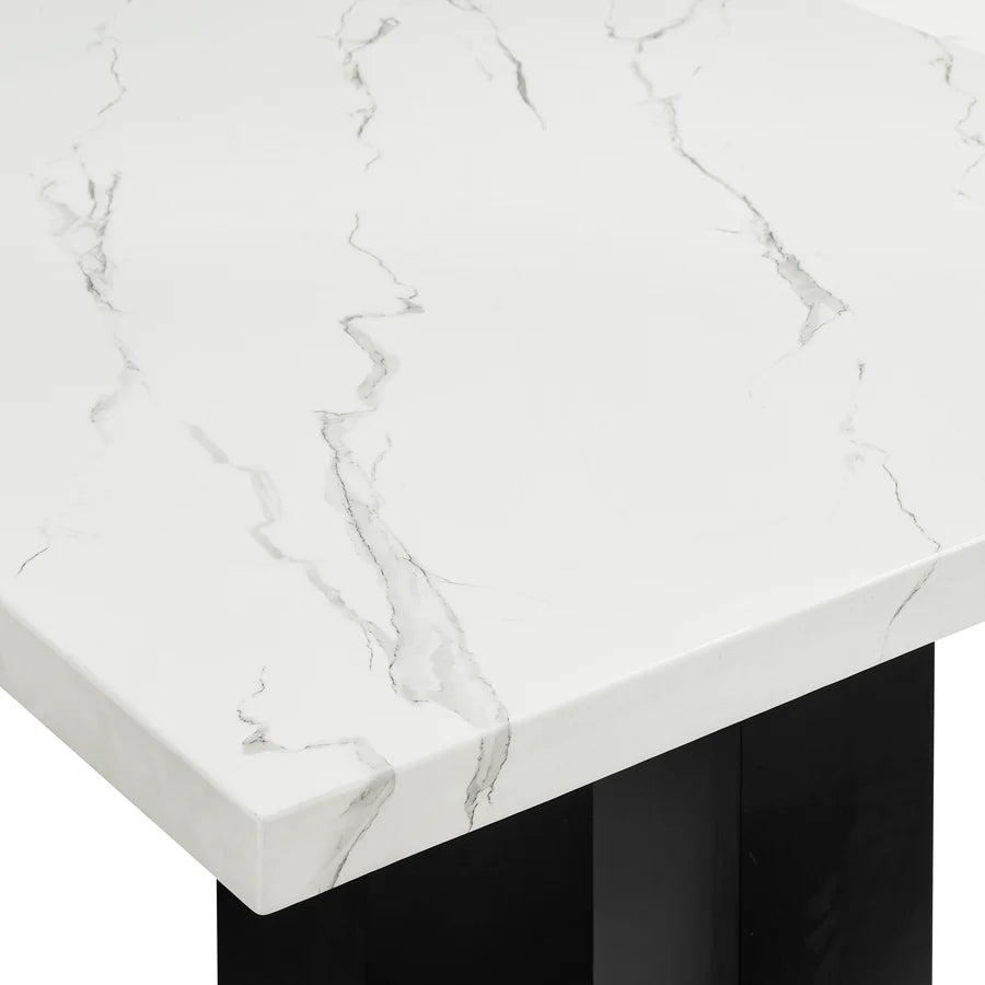 Parkside Contemporary Marble Dining Set with Dove Upholstered Seating