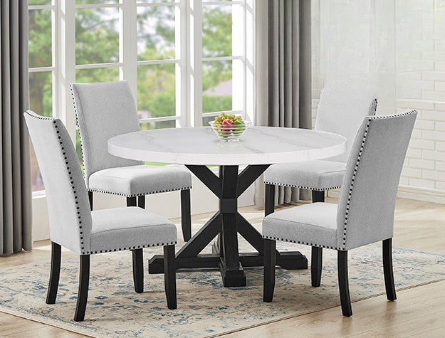 Varley Genuine Round Marble 5PC Dining Set – Modern Elegance with Farmhouse Charm