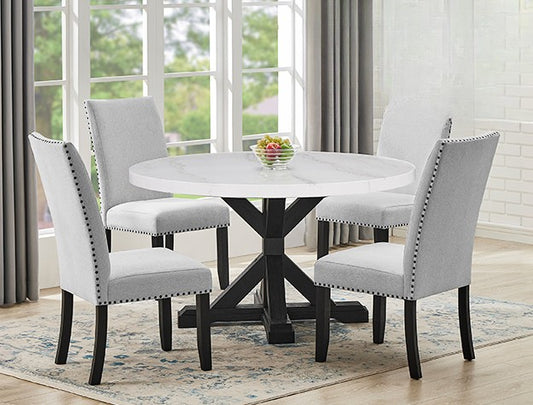 Varley Genuine Round Marble 5PC Dining Set – Modern Elegance with Farmhouse Charm