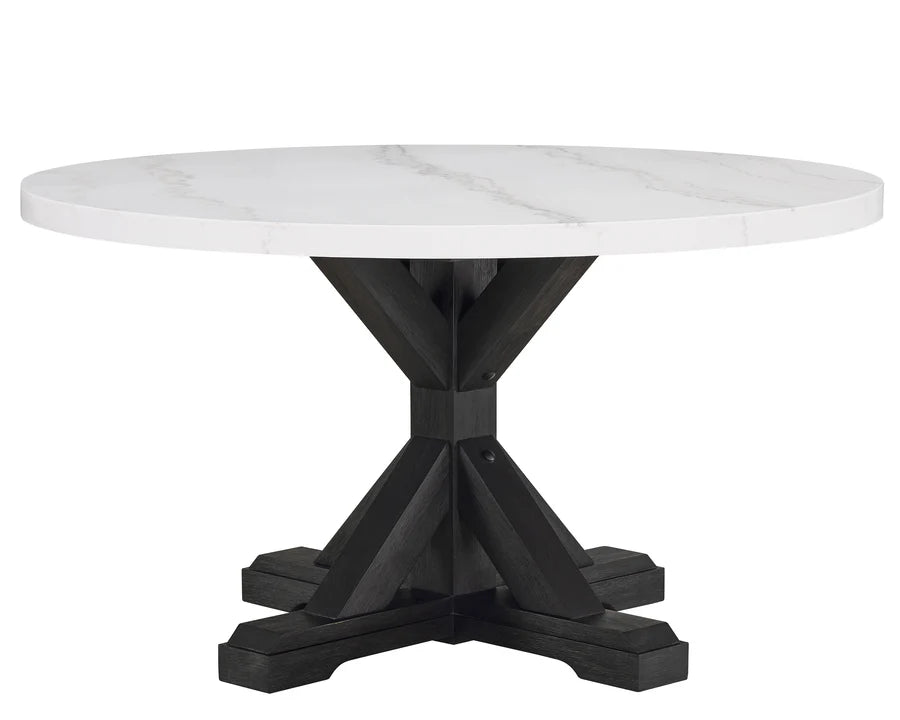 Varley Genuine Round Marble 5PC Dining Set – Modern Elegance with Farmhouse Charm