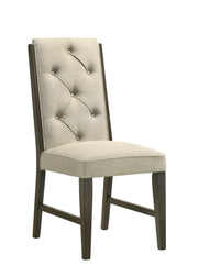 Herbert dining set with tufted bench, upholstered chairs, and wood trestle table