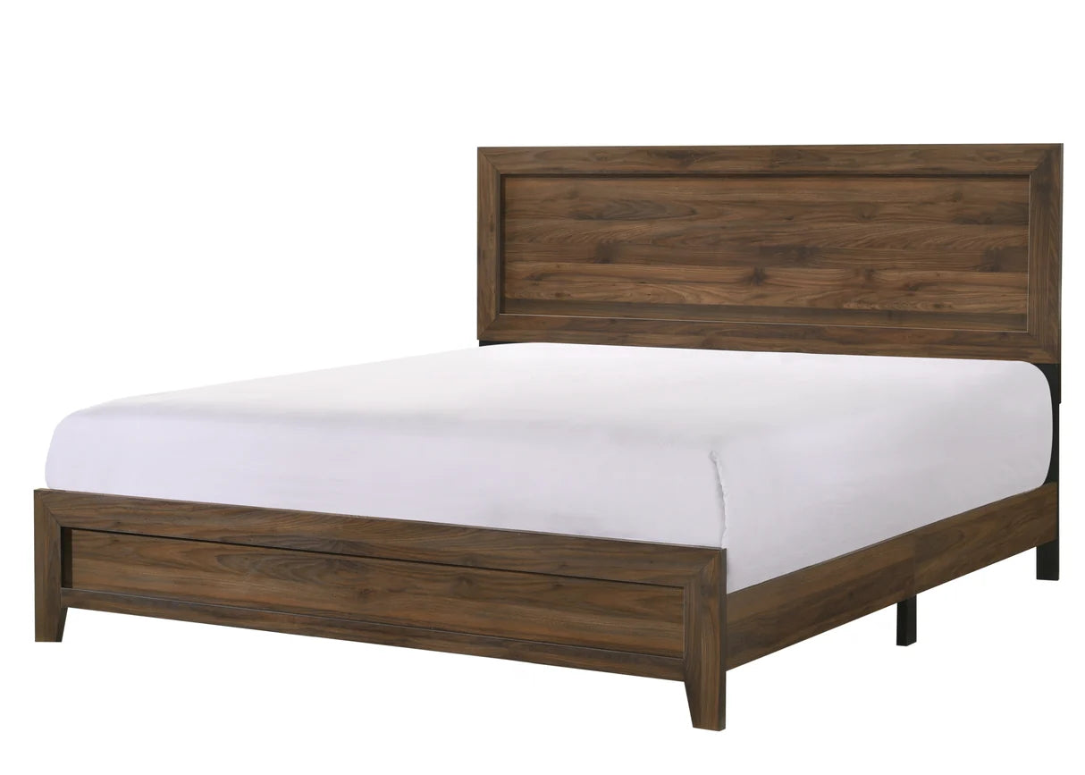 Millie collection wood-tone bedroom set with bed, dresser, mirror, nightstand, and chest