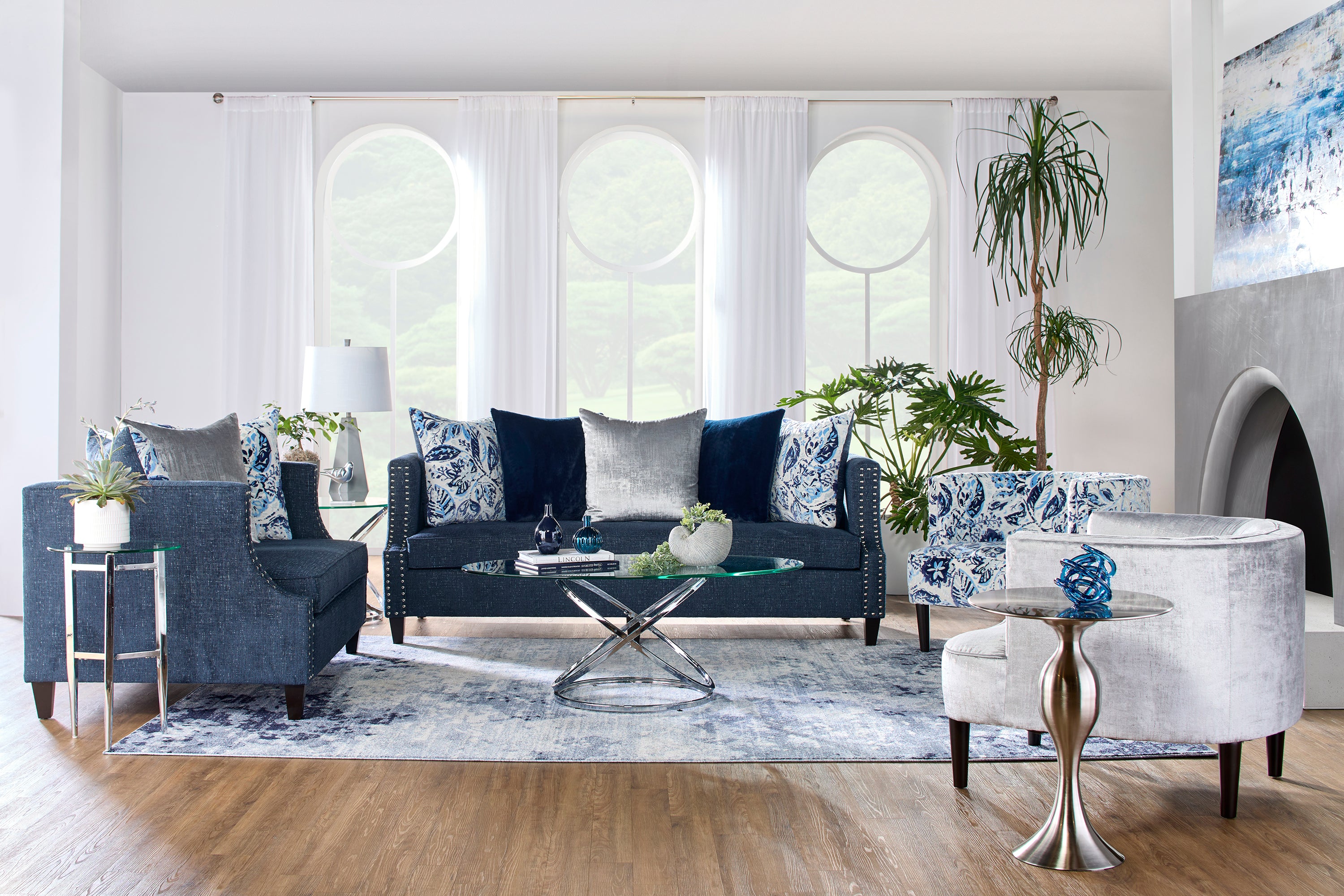 Simone Modern Glam Sofa & Loveseat Set – Nailhead Trim, Designer Pillows, Luxe Fabric