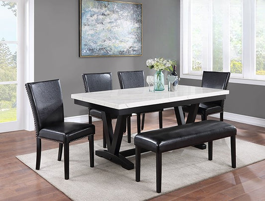 Tanner Contemporary Faux Marble Dining Set with Leatherette Upholstered Chairs