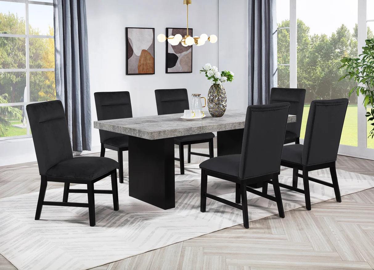 Sebastian Grey Top Dining Set with Upholstered Chairs